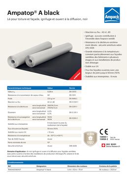  Membrane ignifuge et perméable à la vapeur pour toiture et façade | Ampatop A black