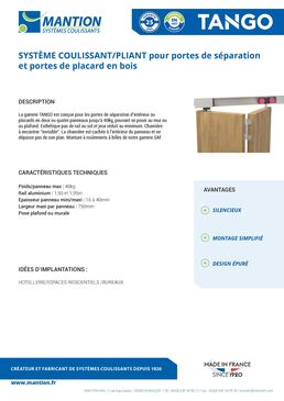  Système coulissant / pliant droit pour portes de séparation et portes de placard en bois | TANGO