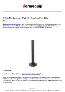 Distributeur de gel hydroalcoolique Ilona Black Edition