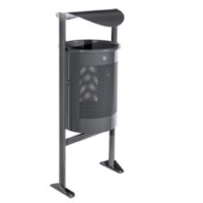 Poubelle extérieur ronde + couvercle Barcelona - Acier gris ral 7011