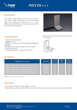 Pièce en L en béton pour soutènement léger