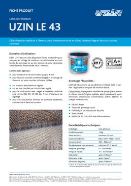 Colle acrylique en dispersion aqueuse pour revêtements de sols linoléum | UZIN LE 43
