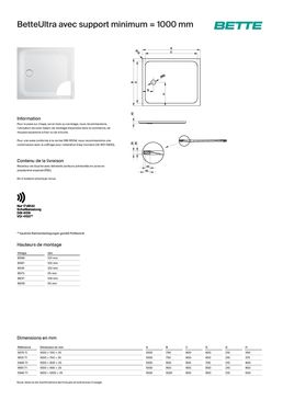Receveur de douche rectangulaire ou carré avec support Minimum | BetteUltra - 1000 mm