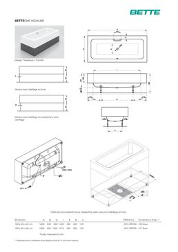 Baignoire rectangulaire semi-encastrée acier titane vitrifié 2 dimensions | BetteOne Highline