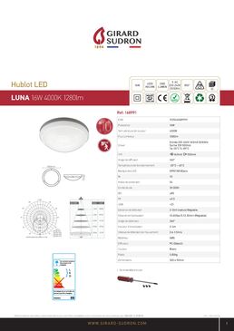 Plafonnier LED Ø 300x90 16 W 4 000 k 1 280 lm 160° blanc avec détecteur de présence | Luna 168991