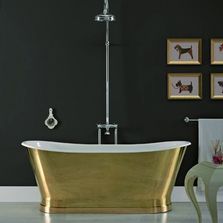 Baignoire ovale en fonte émaillée et laiton doré | Antica Laiton