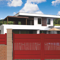 Portail battant ou coulissant à remplissage en tôle d'aluminium perforée   | Portail alu design MAGENTA