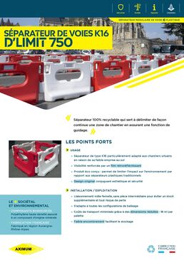 Séparateur modulaire et recyclable pour délimitation des chantiers | D’LIMIT 750 