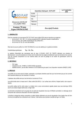 Profilés PVC pour fenêtres et porte-fenêtres  | SWINGLINE 70 - Gamme 70 mm 