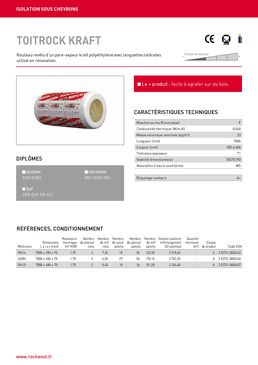 Rouleau en laine de roche avec pare-vapeur pour isolation de combles | Toitrock kraft