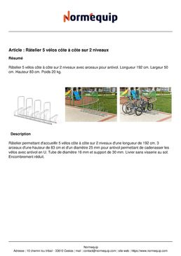 Râtelier 5 vélos côte à côte sur 2 niveaux