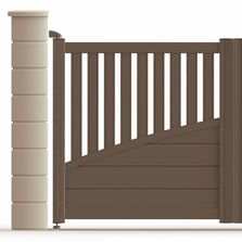 Portail aluminium battant ou coulissant à barreaudage en partie supérieure et traverse centrale inclinée | Portail alu design CARNOT Marron