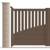 Portail aluminium battant ou coulissant à barreaudage en partie supérieure et traverse centrale inclinée | Portail alu design CARNOT Marron