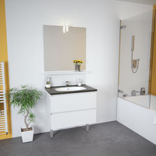 Meuble vasque salle de bain 2 tiroirs avec miroir et applique LED | TEO 2 tiroirs