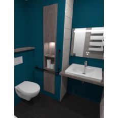 Salle de bain préfabriquée avec ouverture de porte astucieuse | BALÉA | Gamme BAUDET ACCESS 