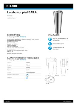 Lavabo sur pied en inox poli satiné | BAILA Réf.120170