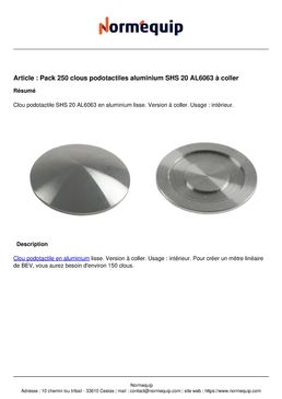 Pack 250 clous podotactiles aluminium SHS 20 AL6063 à coller