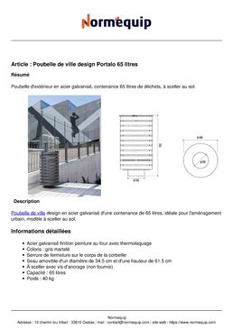 Poubelle de ville design Portalo 65 litres