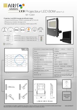 Projecteur LED 80 W à angle de diffusion large protection IP65 et IK10 | FLS80