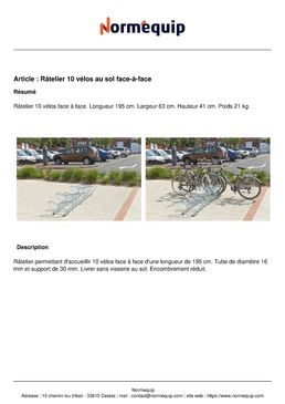 Râtelier 10 vélos au sol face-à-face