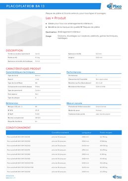 Plaque de plâtre cartonnée M1 | Placoplatre BA13