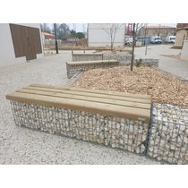 Banquette gabion pierre sans dossier, structure métal et bois Cèdre ou PIN CLIV | Gamme Natura
