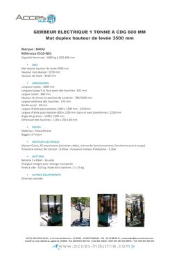 Gerbeur électrique à direction assistée pour charge jusqu'à 1 Tonne | ES10-N01