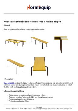Banc empilable bois - Salle des fêtes & Vestiaire de sport