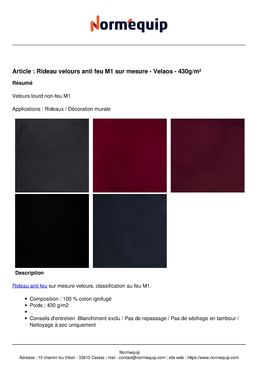 Rideau velours anti feu M1 sur mesure - Velaos - 430g/m²