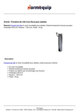 Fontaine de ville inox Esva pour adultes