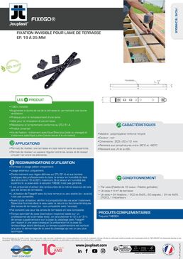 FIXEGO® - Système pour la fixation invisible de lame de terrasse bois