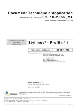 Avis technique du CSTB - Styl'inov® Profil N°1
