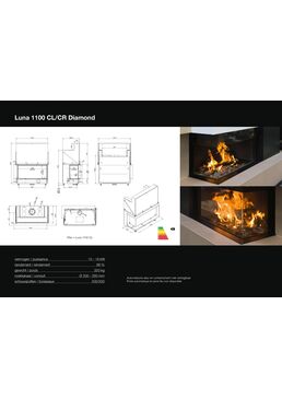 Cheminée bois de format horizontal avec coin vitré (gauche ou droit) | Luna Diamond 1100CL/CR 