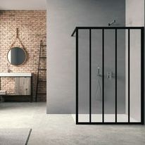 Paroi de douche fixe verre clair 4 mm et barrettes alu verticales | LOFT Classic