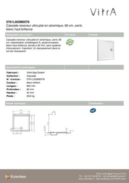 Receveur de douche ultra plat en céramique, carré à poser ou à encastrer | CASCADE 5761L003M0578 