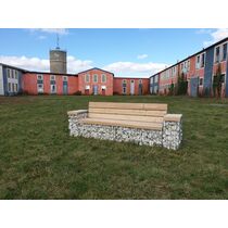 Banc canapé gabion pierre avec dossier et accoudoirs, structure métal et bois cèdre| Gamme LABB