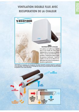 Ventilation double flux avec récupération de chaleur, basse consommation 3W | V-ECO100H
