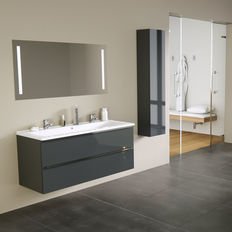 Meuble vasque à tiroirs grande longueur avec miroir de salle de bain | DEUZZIO