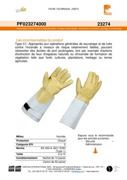 Gants pour sapeurs-pompiers, en fleur de bovin paille | 23274 00