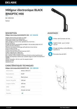 Mitigeur électronique de lavabo sur plage compatible PMR | BLACK BINOPTIC MIX