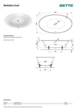 Baignoire Duo ovale à encastrer en acier titane vitrifié avec vidage centré | BetteEve Oval 