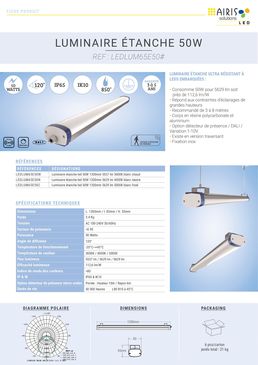 Luminaire LED 50 W étanche IP65 avec angle large de 120° |  Luminaire IP65 50W