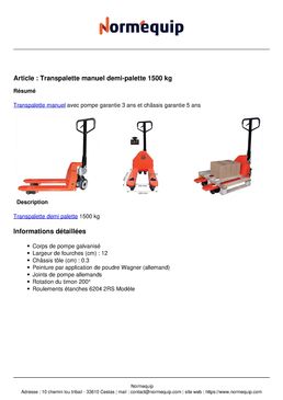 Transpalette manuel demi-palette 1500 kg