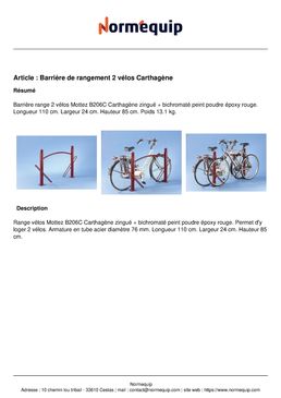 Barrière de rangement 2 vélos Carthagène