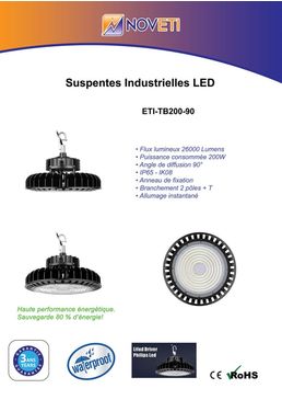 Suspente industrielle LED | ETI-TB200-XX et ETI-SHBXXXW 