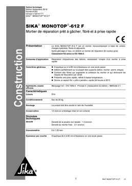Mortier de réparation fibré à prise rapide | Sika Monotop 612 F