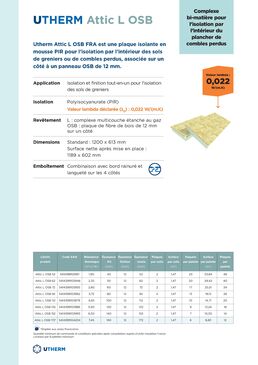 Plaque isolante PIR pour sols de grenier | Utherm Attic L OSB