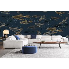 Revêtements muraux en tissu Jacquard neutre - Kanvazz UNLIMITED | Lines Of Nature - Whales