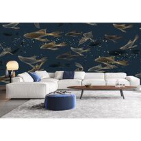 Revêtements muraux en tissu Jacquard neutre - Kanvazz UNLIMITED | Lines Of Nature - Whales