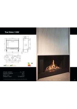 Cheminée à gaz avec simple face verticale bûches en céramique | True Vision 1150V 
